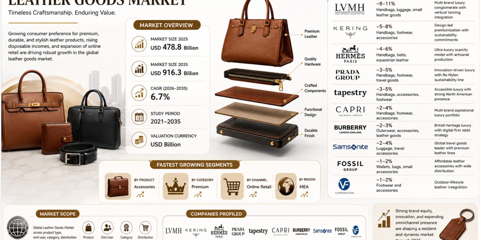 Leather Goods Market Set for 6.7% CAGR Through 2035 as Premiumization, Online Retail and Accessories Drive Growth